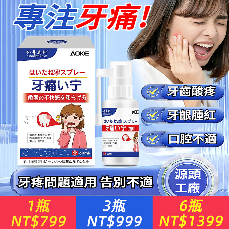 倉井奧科牙痛寧噴劑30ml牙齦紅腫牙痛口腔發炎不適牙疼噴霧
